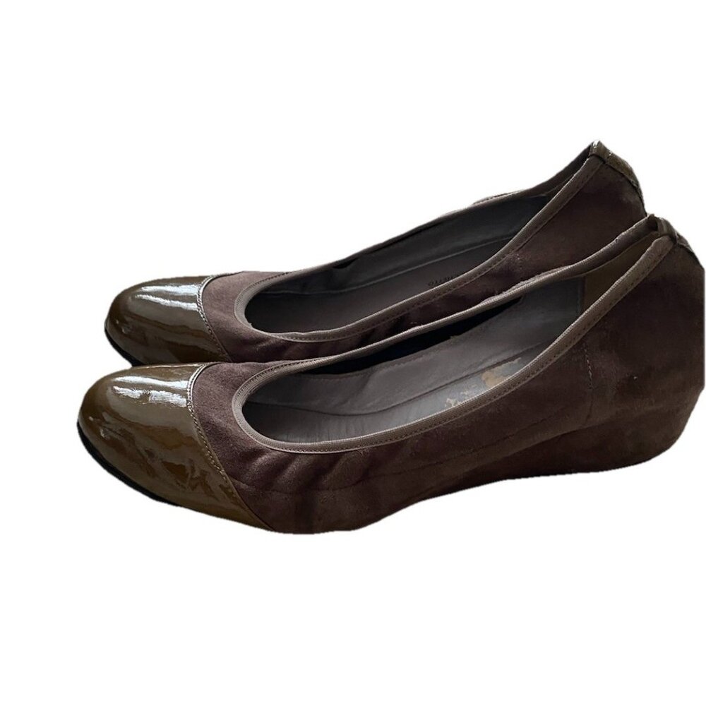Aquatalia Sacchetto Cap Toe Ballet Flat Wedges Marvin K 6.5 Suede Brown Shoes